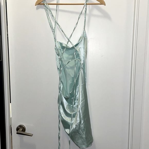 Satin Draped Front Ruched Side Backless Cami Dress - Picture 6 of 7